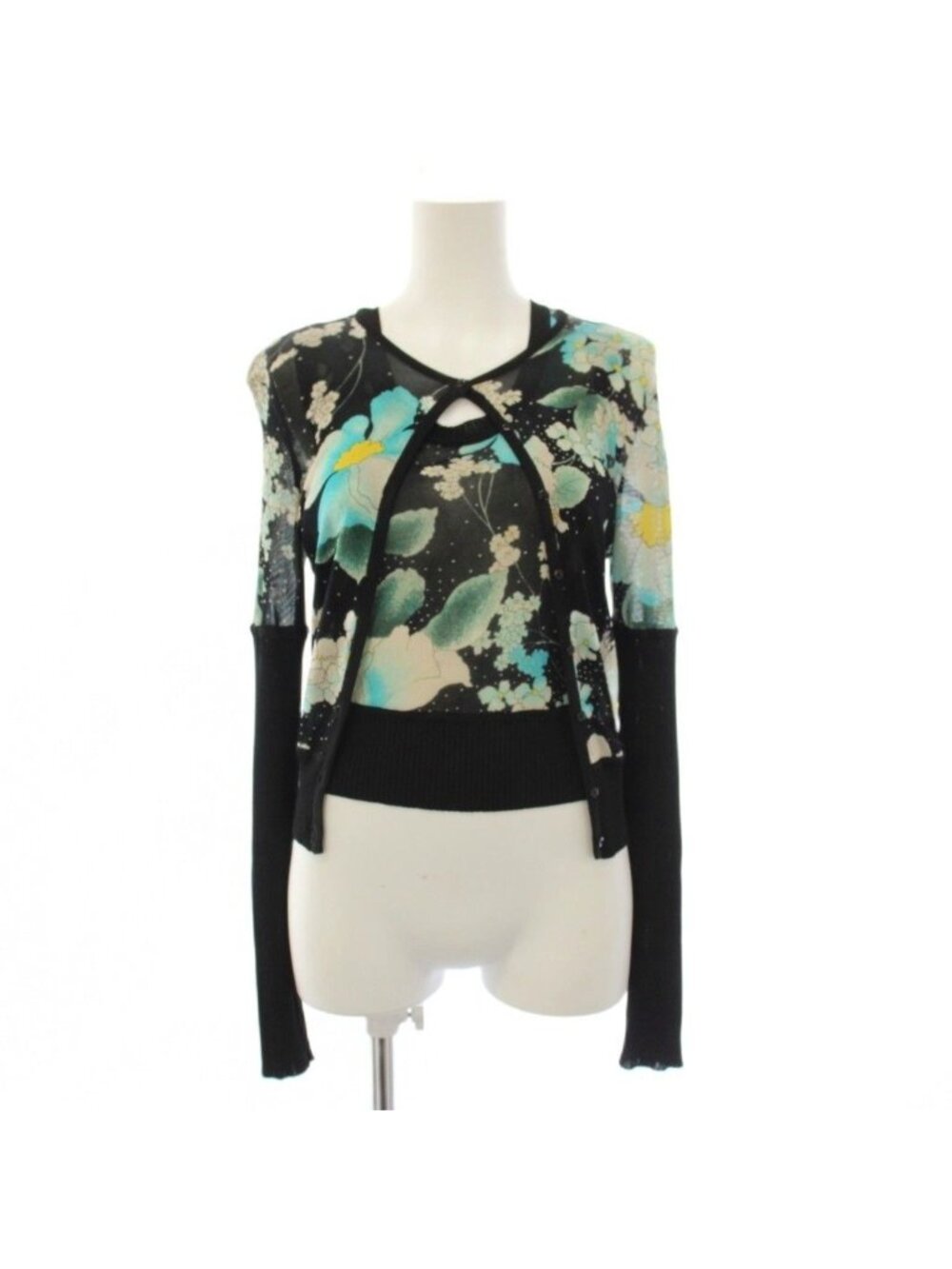 Dior Galliano Era Ensemble Knit Cardigan Sleeveless Top Floral Black